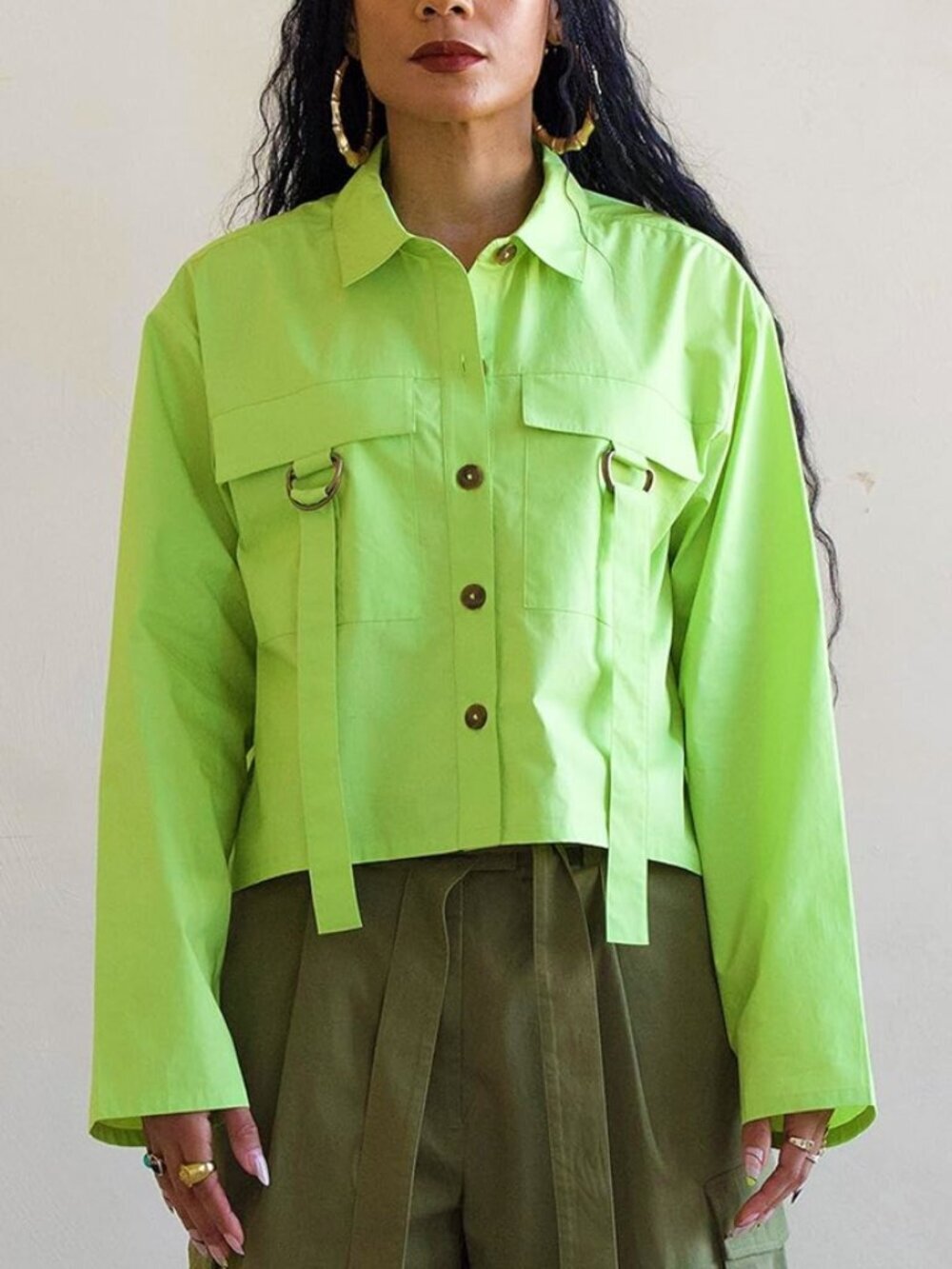 The Drop Green Glow Cotton Cropped Shirt Jacket NWT Size M